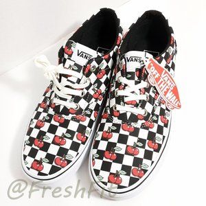 cherry checkered vans slip on